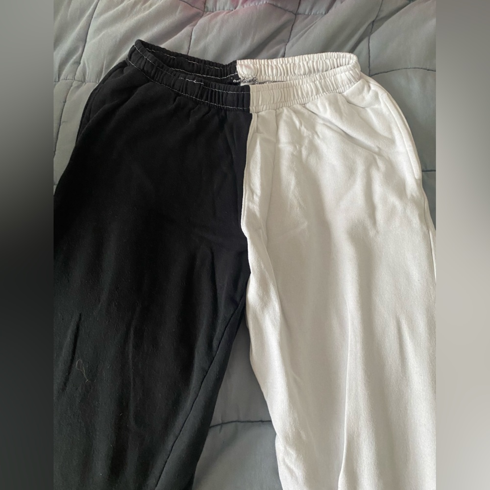 Half black half white sweatpants